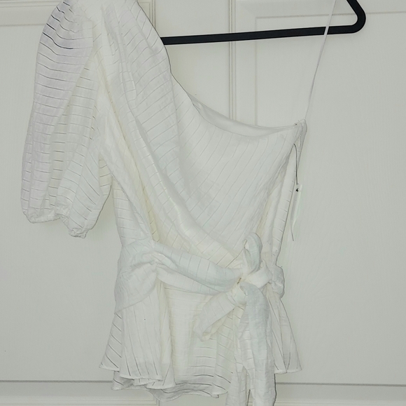 One Shoulder White Blouse With Tie Waist Sz. M NWT - Picture 5 of 5